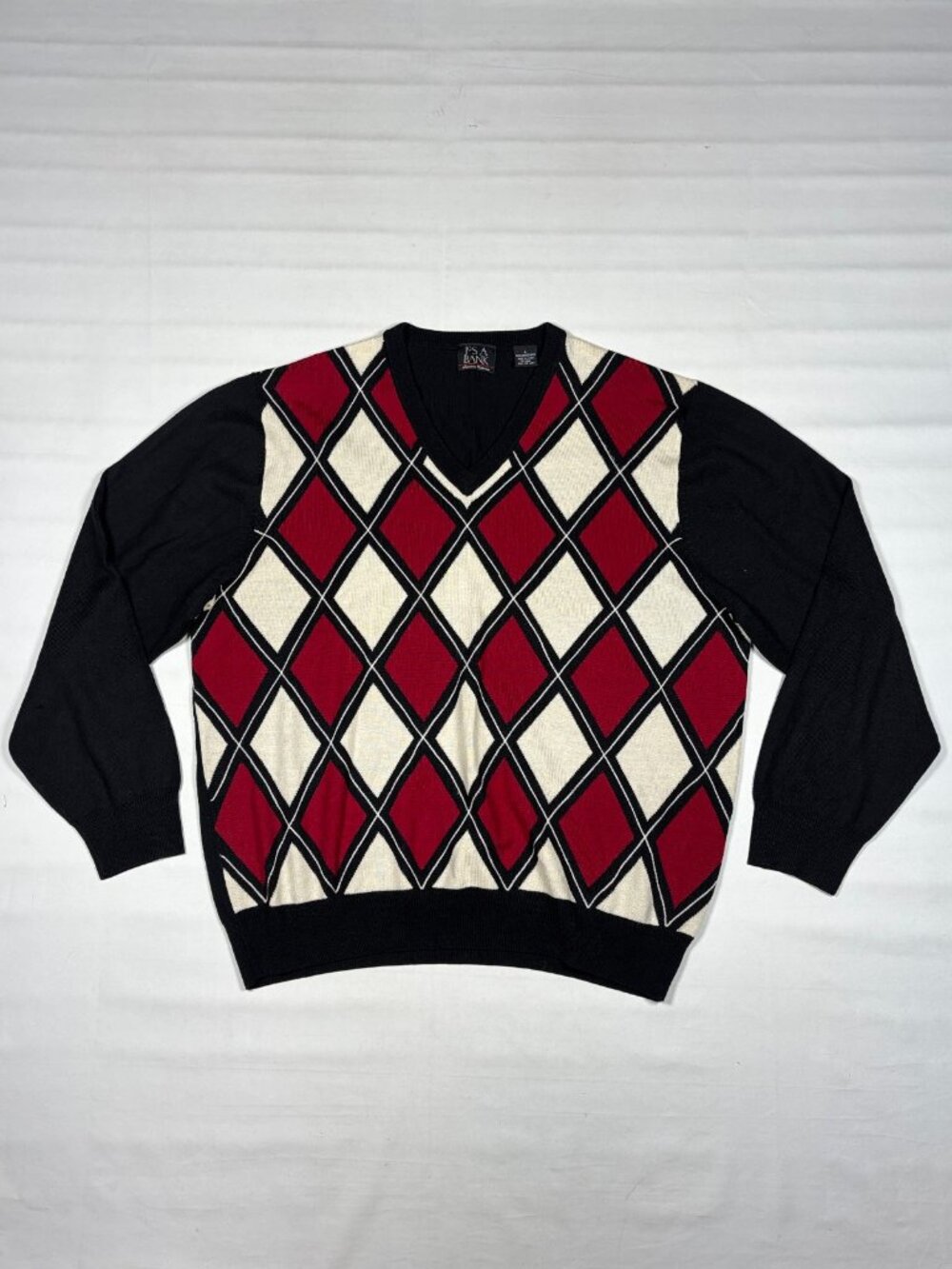 Jos A Bank Signature Collection Merino Wool Argyle Sweater Black Red Mens L